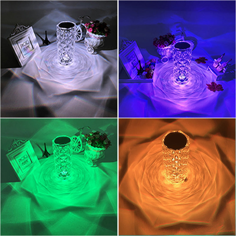 Rose Diamond Desk Table Bedroom Crystal Lamp 16 Colors Touch LED