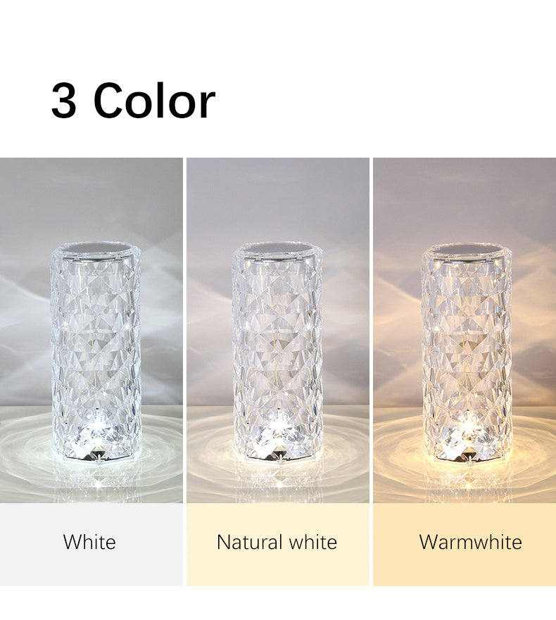 Rose Diamond Desk Table Bedroom Crystal Lamp 16 Colors Touch LED