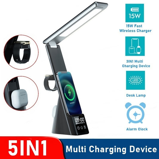Phone Charger Lamp Fast-Charging Station Bedside Light Multi-Device SmartWatch & Earbuds