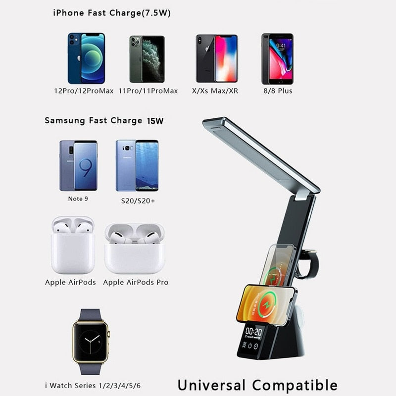 Phone Charger Lamp 5 in 1 Charging Station Bed Light Watch and Earbuds