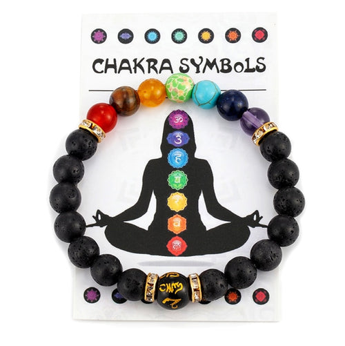 7 Chakra Bracelet Yoga Meditation Energy Power Lava Stonesn Wristband