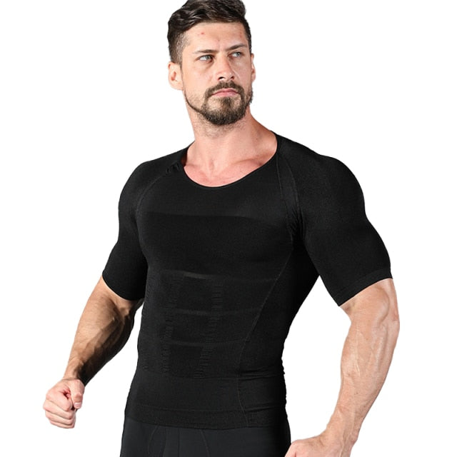 Compression Vest Men's Shapewear Slimming T-shirt Underwear Hide Beer Belly Look Skinny