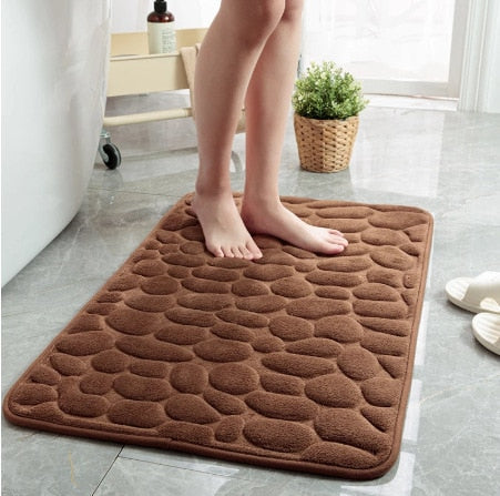 Cobblestone Memory Foam Bath Mat Coral Velvet Non-Slip Shower Floor Rug