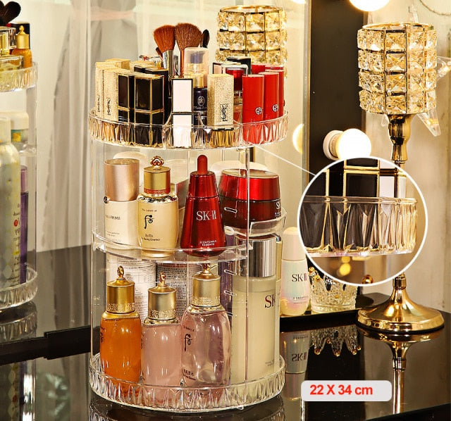 Makeup Brushes Cosmetics Rotating Organiser Spinning Storage Transparent Display Case