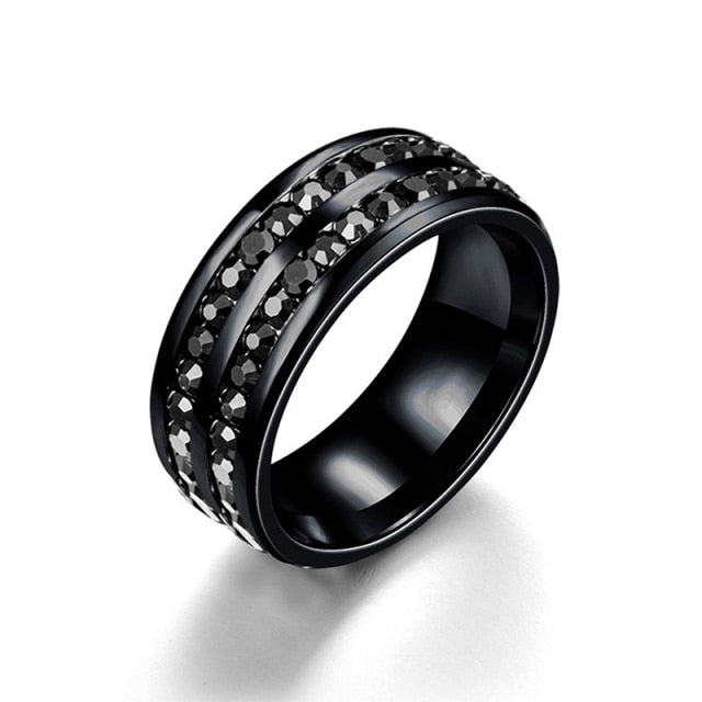 Two-Row Crystal & Stainless Steel Classic Double Ring Fashion Jewelry Unisex