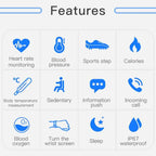 Smart Watch Body Monitor T68 Torch Thermometer Pulse Blood Pressure Oxygen