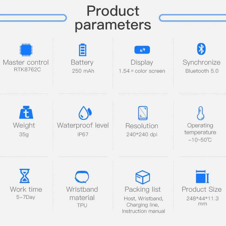 Smart Watch Body Monitor T68 Torch Thermometer Pulse Blood Pressure Oxygen