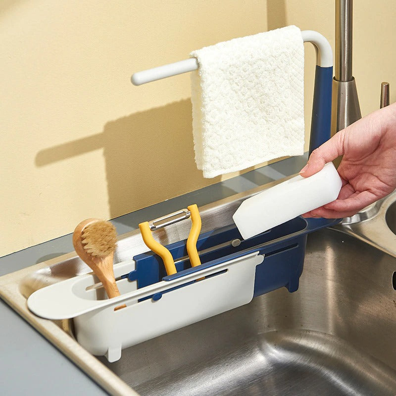 Kitchen Sink Sponge Caddy Dishes Tidy Rack Cutlery Holder Extendable Drainer
