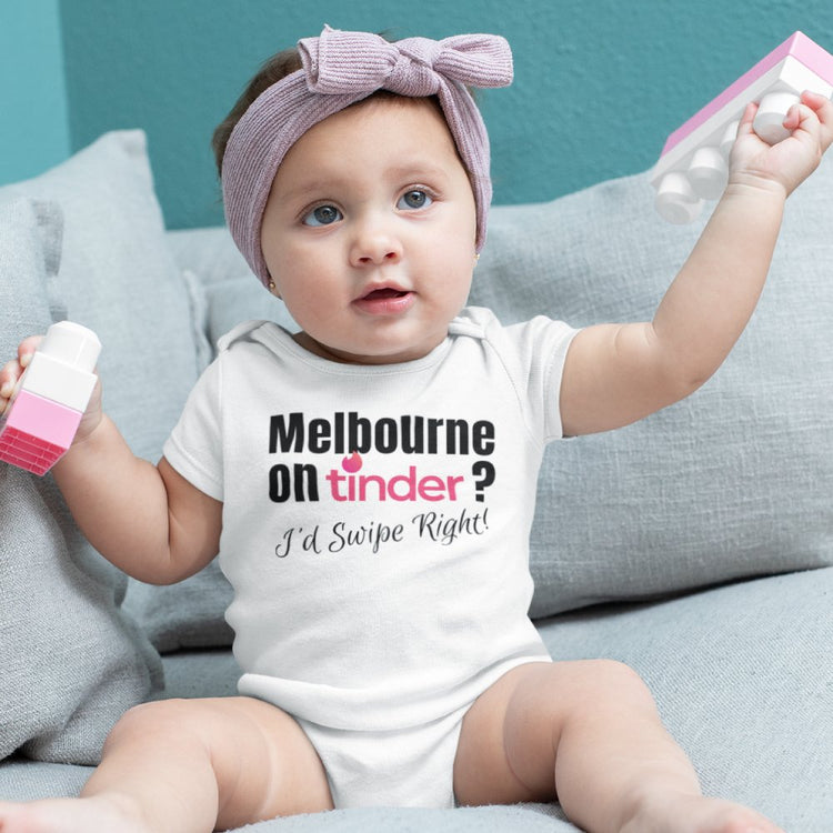 Baby One-Piece "Melbourne on Tinder? I'd swipe right" - Funny Toddler Jump Suit Romper