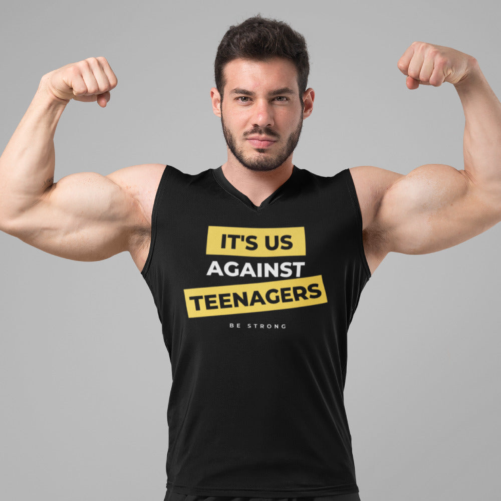 Funny Men's Workout Tank Top "It's Us Against Teenagers" Dads Singlet Gym Workout