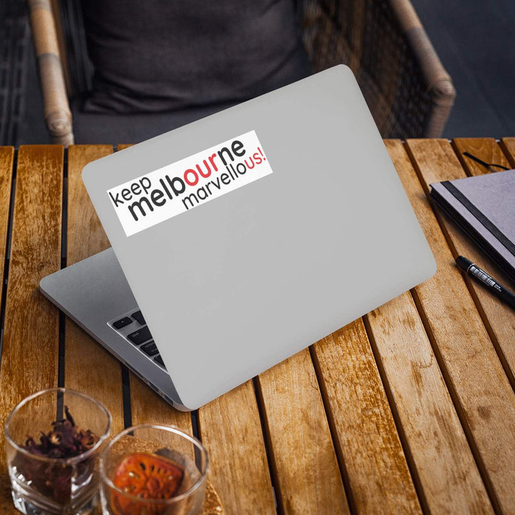 Keep Melbourne Marvellous! Bumper Laptop Stickers - White Background, 20cm x 5cm