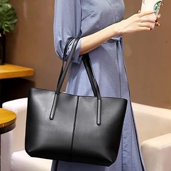 Genuine Leather Tote Handbag Large-Capacity Office Shoulder Bucket Bag Women's